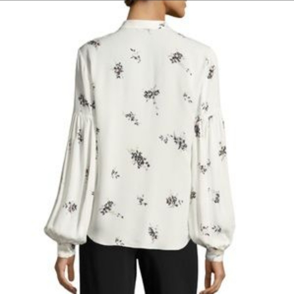 ⭐️ A.L.C. White Floral Print Silk Blouse Ty Lantern sleeve size 0 - Picture 2 of 10